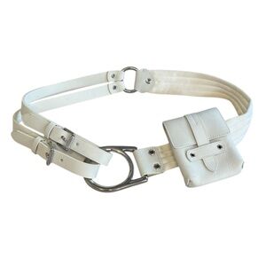 RARE Ralph Lauren Purple Label White Leather Harness Belt Pouch Bag Italy Silver